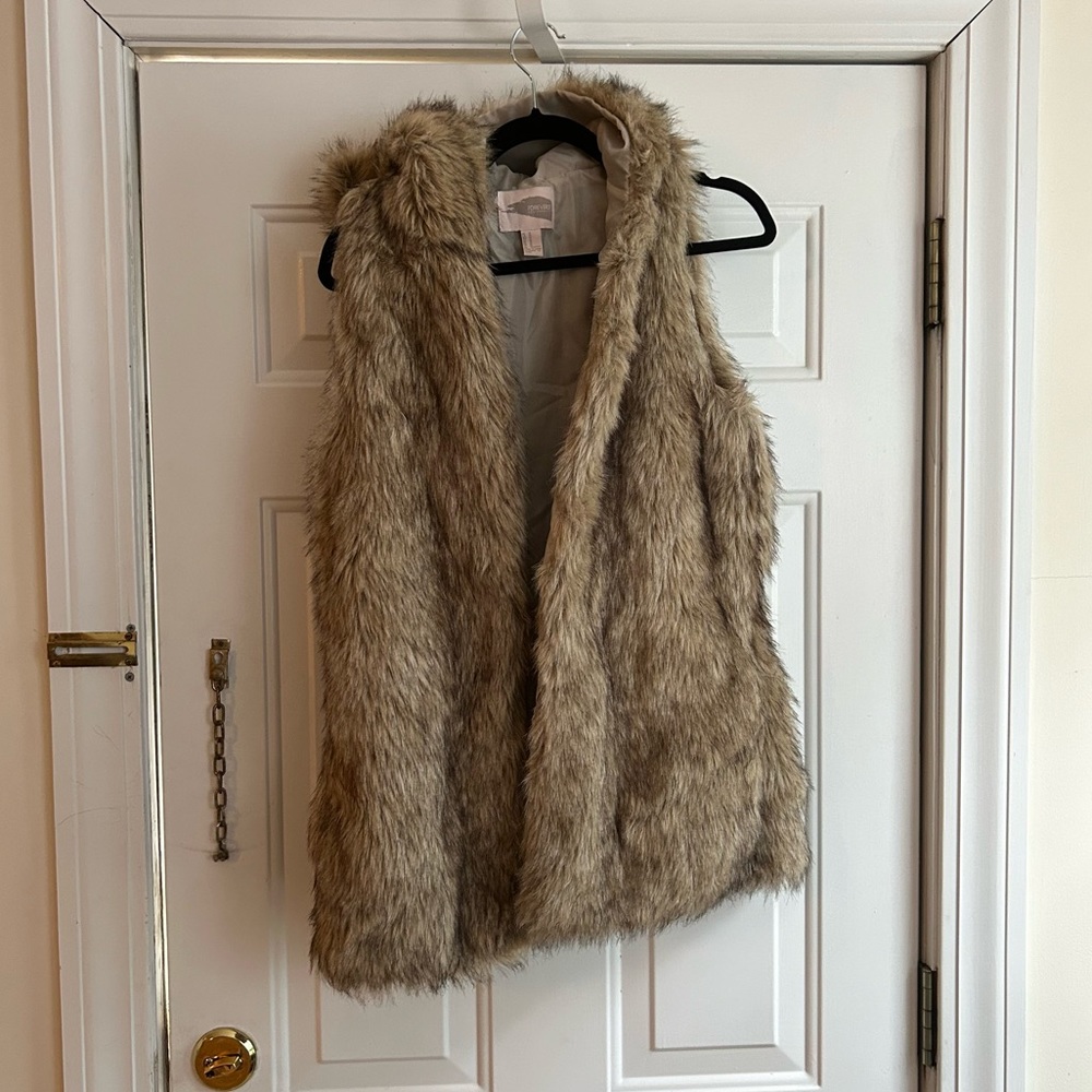 Faux fur vest with hood